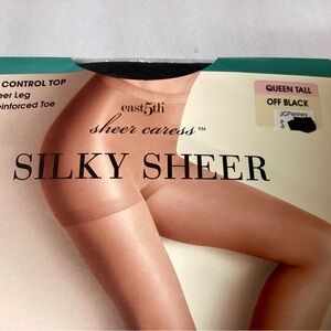 Silky Sheer Control Top Pantyhose QT Off Black Sheer leg